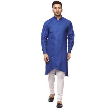 Blue Plain Cotton Men Kurtas 1
