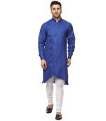 Blue Plain Cotton Men Kurtas