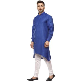 Blue Plain Cotton Men Kurtas 2