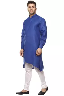 Blue Plain Cotton Men Kurtas