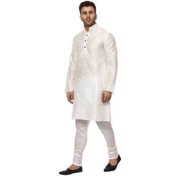 White Plain Raw Silk Kurta Pajama 2