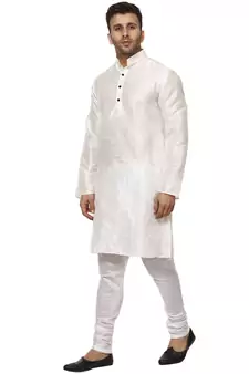 White Plain Raw Silk Kurta Pajama