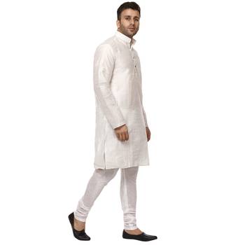 White Plain Raw Silk Kurta Pajama 3