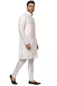 White Plain Raw Silk Kurta Pajama