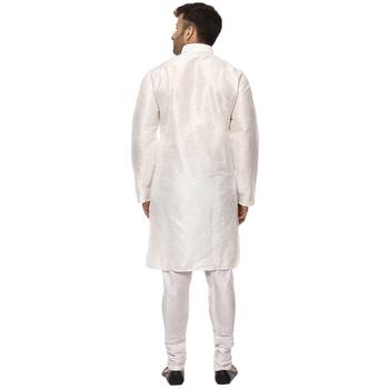 White Plain Raw Silk Kurta Pajama 4
