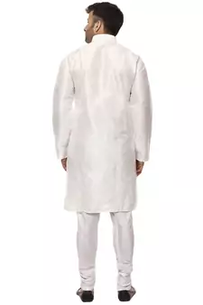 White Plain Raw Silk Kurta Pajama