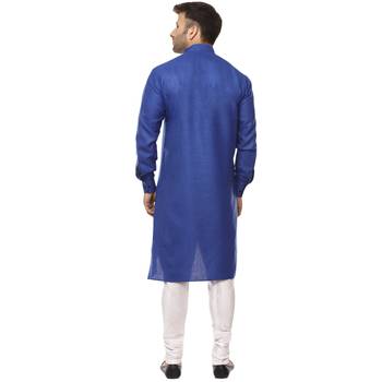 Blue Plain Cotton Men Kurtas 4