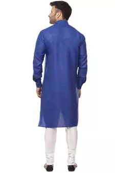 Blue Plain Cotton Men Kurtas