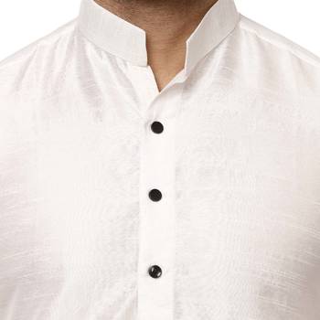 White Plain Raw Silk Kurta Pajama 5