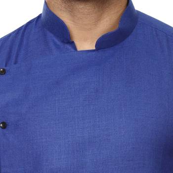 Blue Plain Cotton Men Kurtas 5