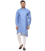 Blue Plain Cotton Men Kurtas