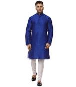Blue Plain Raw Silk Kurta Pajama