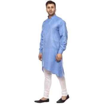 Blue Plain Cotton Men Kurtas 2