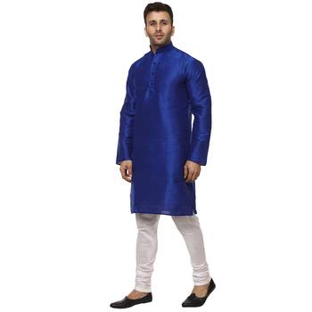 Blue Plain Raw Silk Kurta Pajama 2