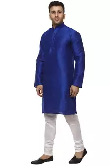 Blue Plain Raw Silk Kurta Pajama