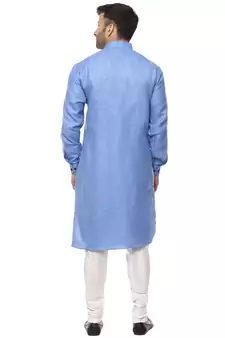 Blue Plain Cotton Men Kurtas