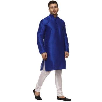 Blue Plain Raw Silk Kurta Pajama 3