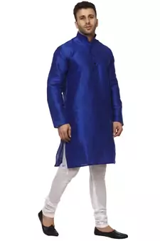 Blue Plain Raw Silk Kurta Pajama