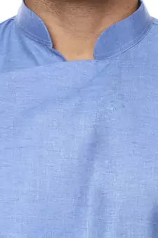 Blue Plain Cotton Men Kurtas