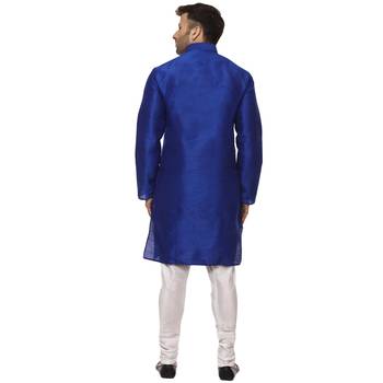 Blue Plain Raw Silk Kurta Pajama 4