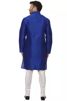 Blue Plain Raw Silk Kurta Pajama