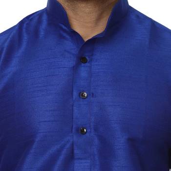 Blue Plain Raw Silk Kurta Pajama 5