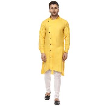 Yellow Plain Cotton Men Kurtas 1