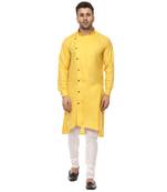Yellow Plain Cotton Men Kurtas