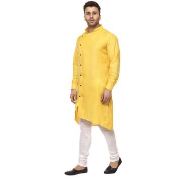 Yellow Plain Cotton Men Kurtas 2