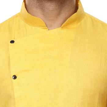 Yellow Plain Cotton Men Kurtas 5