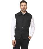 Black Plain Cotton Poly Nehru Jacket