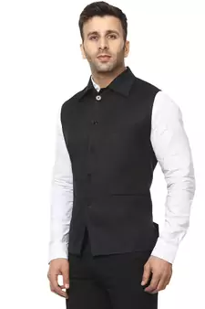 Black Plain Cotton Poly Nehru Jacket