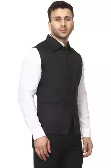 Black Plain Cotton Poly Nehru Jacket