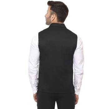 Black Plain Cotton Poly Nehru Jacket 4