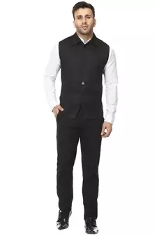 Black Plain Cotton Poly Nehru Jacket