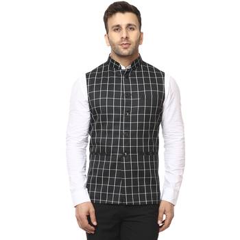 Black Plain Cotton Poly Nehru Jacket 1