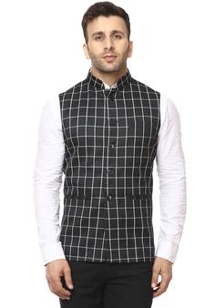 Black Plain Cotton Poly Nehru Jacket