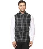 Black Plain Cotton Poly Nehru Jacket