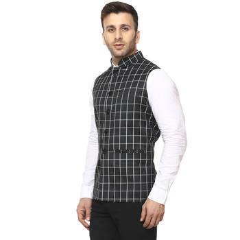 Black Plain Cotton Poly Nehru Jacket 2