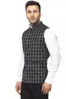 Black Plain Cotton Poly Nehru Jacket