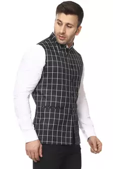 Black Plain Cotton Poly Nehru Jacket
