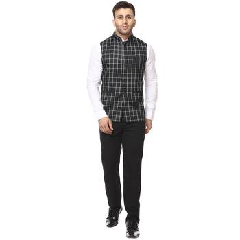 Black Plain Cotton Poly Nehru Jacket 5