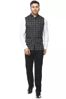 Black Plain Cotton Poly Nehru Jacket