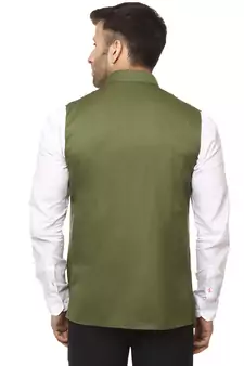 Green Plain Jute Cotton Nehru Jacket