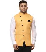 Yellow Plain Cotton Poly Nehru Jacket