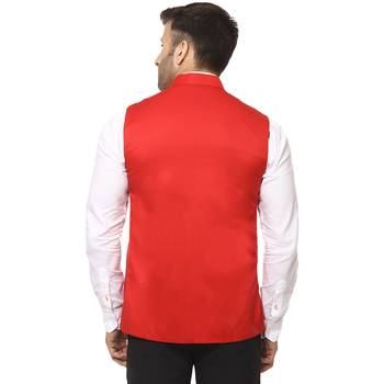 Red Plain Cotton Poly Nehru Jacket 4