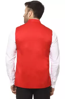 Red Plain Cotton Poly Nehru Jacket