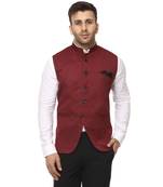Maroon Plain Cotton Poly Nehru Jacket