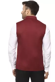 Maroon Plain Cotton Poly Nehru Jacket