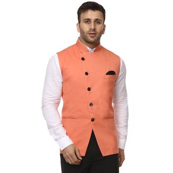 Pink Plain Cotton Poly Nehru Jacket 1